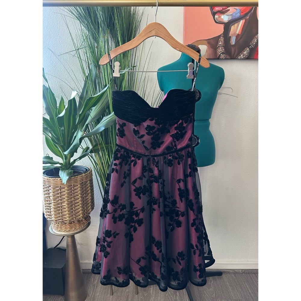 Betsey Johnson Black Floral Velvet Burnout Cocktail Dress - Size 2